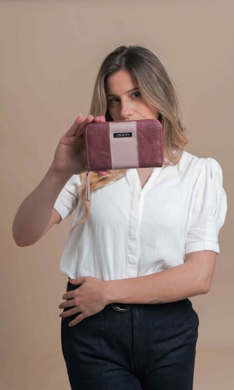 BILLETERA DEDALERA BERENJENA Y ROSA