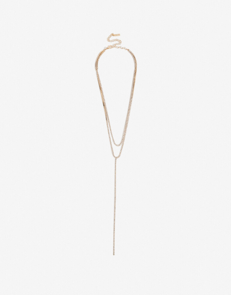 Collares Largos Strass Collar Largo De Strass - Dorado