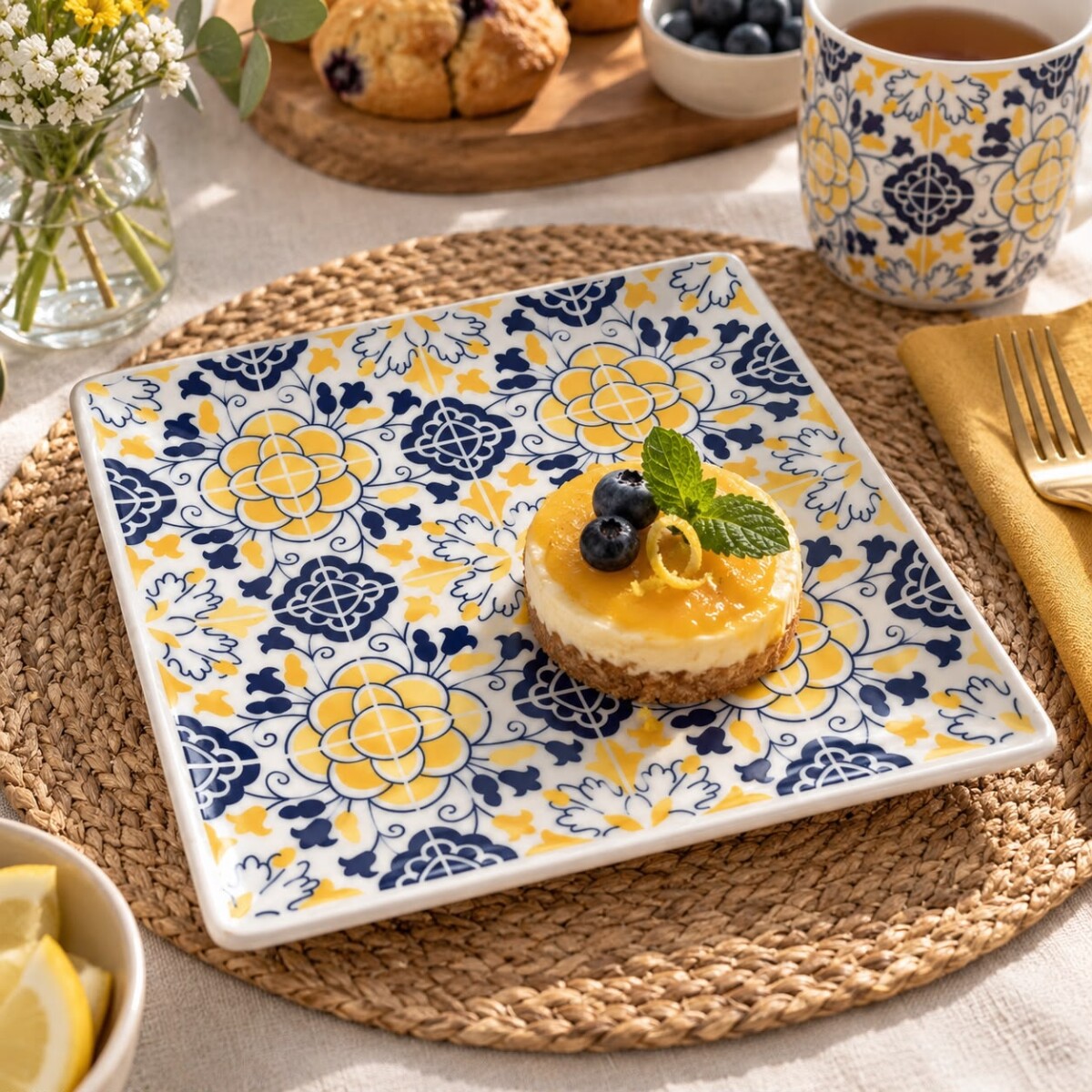 Set de 6 Platos de Postre Cuadrados Oxford de Porcelana 20x20 cm 
