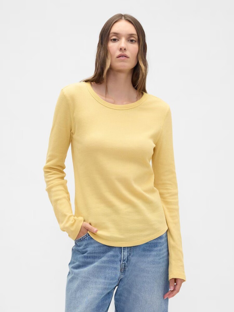 Remera Waffle Manga Larga Mujer - French Almond 