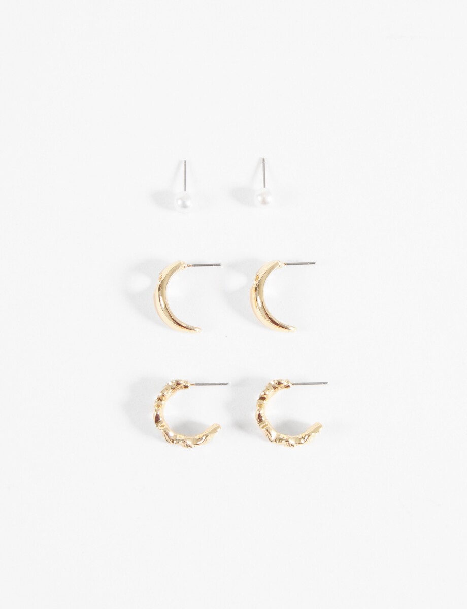 Set 3 aros con perla - dorado 