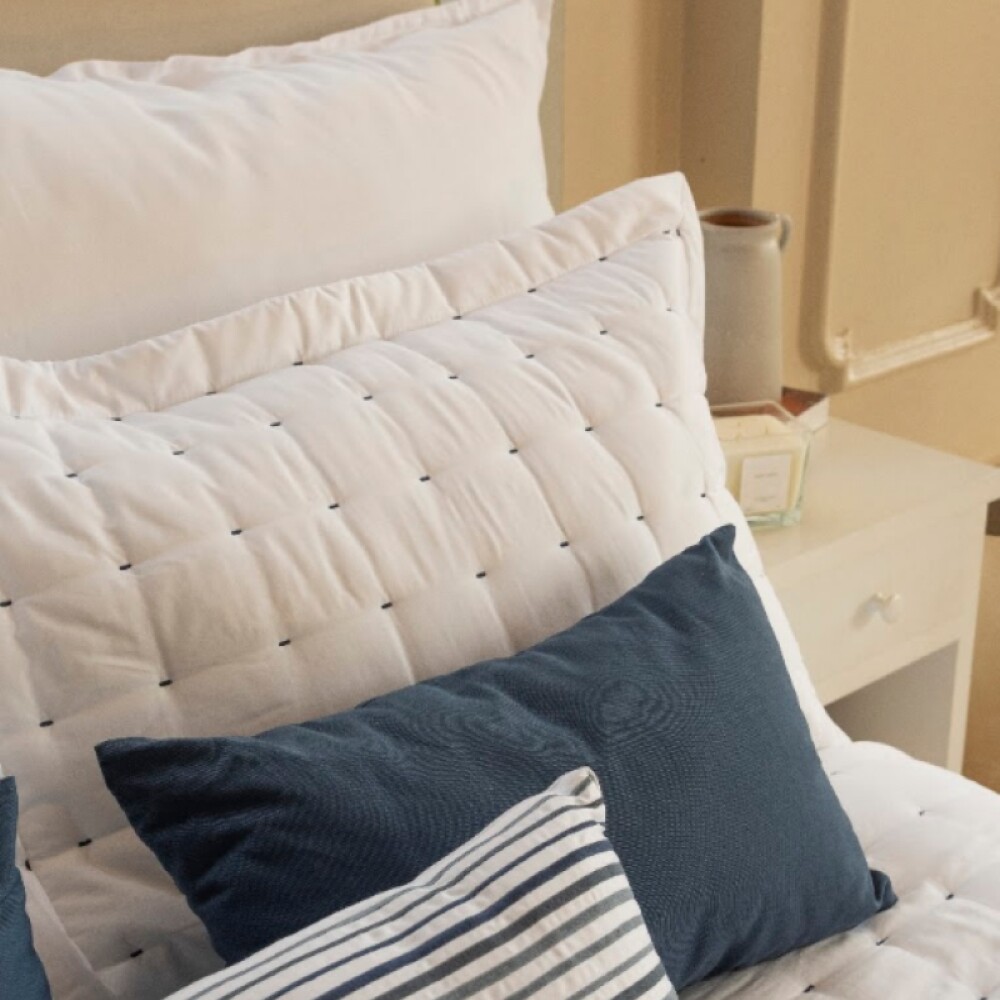 Edredón Capitone 400 hilos Blanco con Azul 250×250 cm