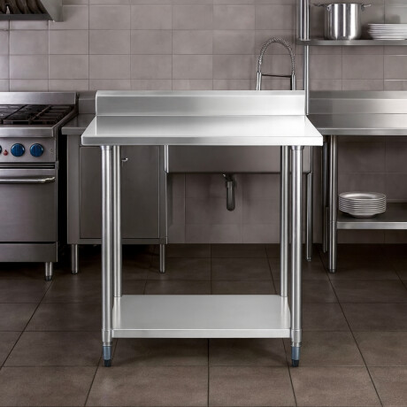 Mesada de Trabajo con Estante y Respaldo de Acero Inoxidable 90 x 60 x 85 cm Mesada de Trabajo con Estante y Respaldo de Acero Inoxidable 90 x 60 x 85 cm