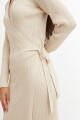 Vestido midi tejido manga larga BEIGE