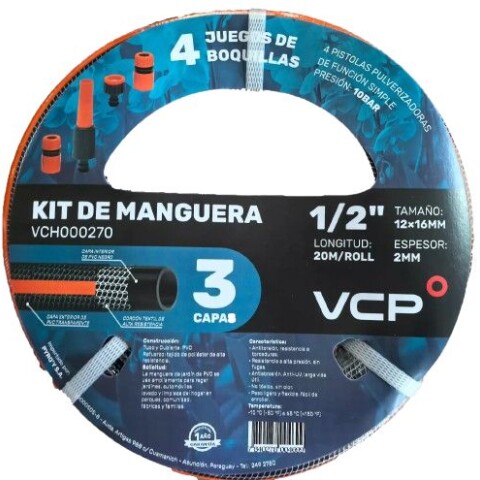 KIT DE MANGUERA DE 3 CAPAS 1/2" 20M. 4 JUEGOS DE BOQUILLAS KIT DE MANGUERA DE 3 CAPAS 1/2" 20M. 4 JUEGOS DE BOQUILLAS