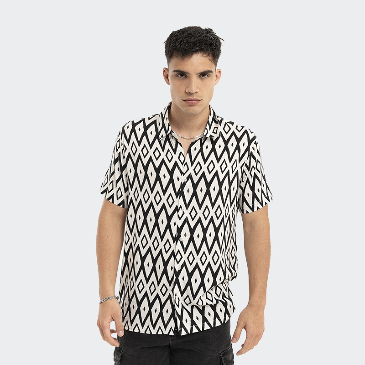 Camisa Reef de Manga Corta Geométrica - Blanco 