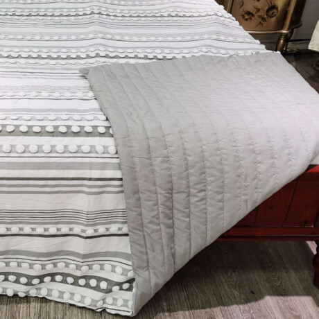 Colcha Nordico con Pompón Richmond 1 Plaza 150 x 240 cm Rayas Gris