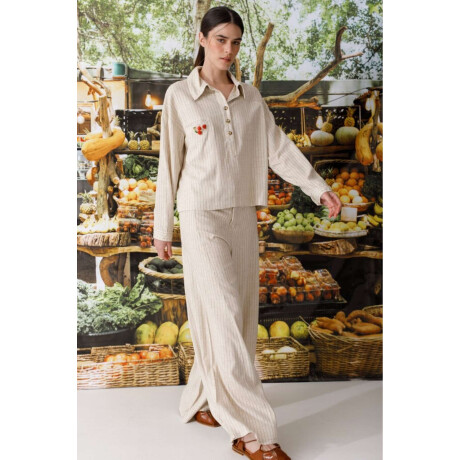 Blusa Polo Linen Rayas Beige