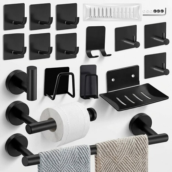 Set De Accesorios Para Baño Juego 16 Piezas Acero Inoxidable IMBACK Color Negro Set De Accesorios Para Baño Juego 16 Piezas Acero Inoxidable IMBACK Color Negro