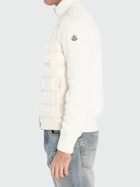 Moncler - Cárdigan acolchado con cremallera y red Blanco