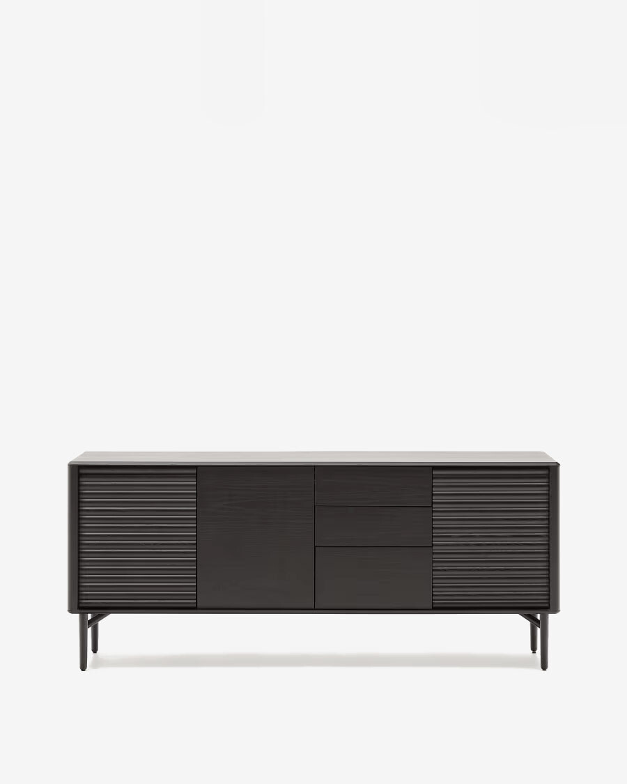 Aparador Lenon 3 puertas y 3 cajones madera maciza y chapa roble negro 200x86cm FSC Mix Crédito