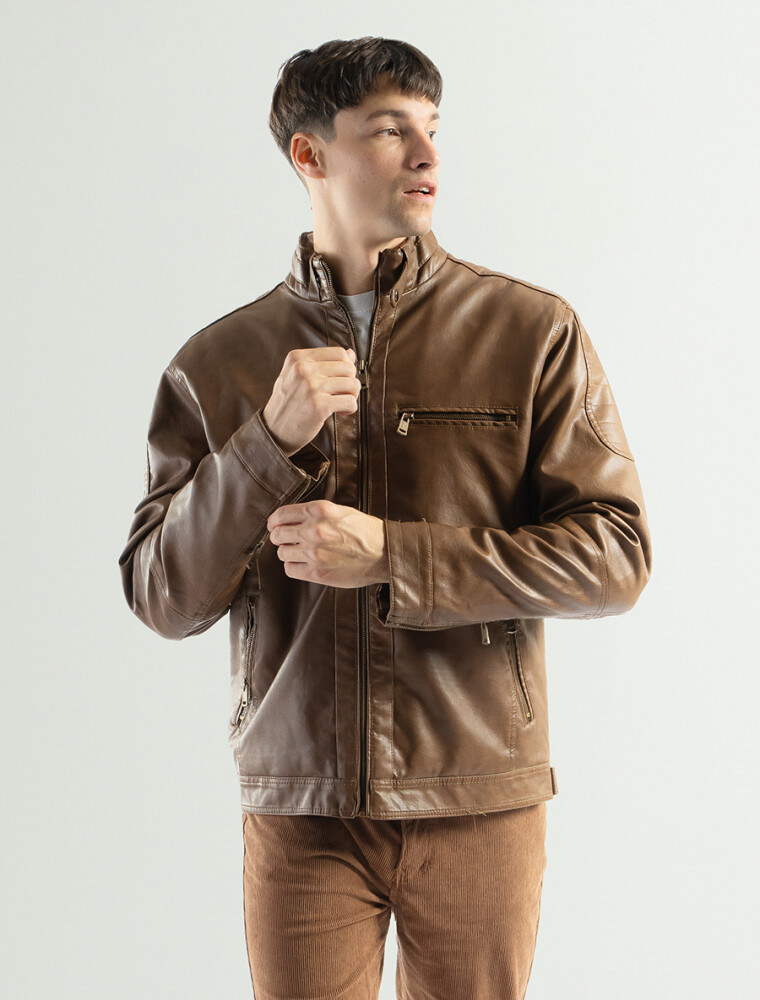 Campera de Cuero Ecológico Marron