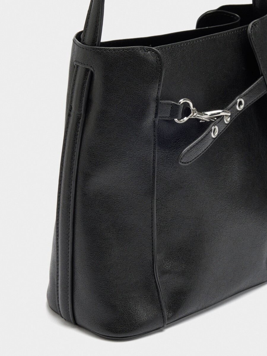 Bolso Bombonera Con Pliegues Laterales negro