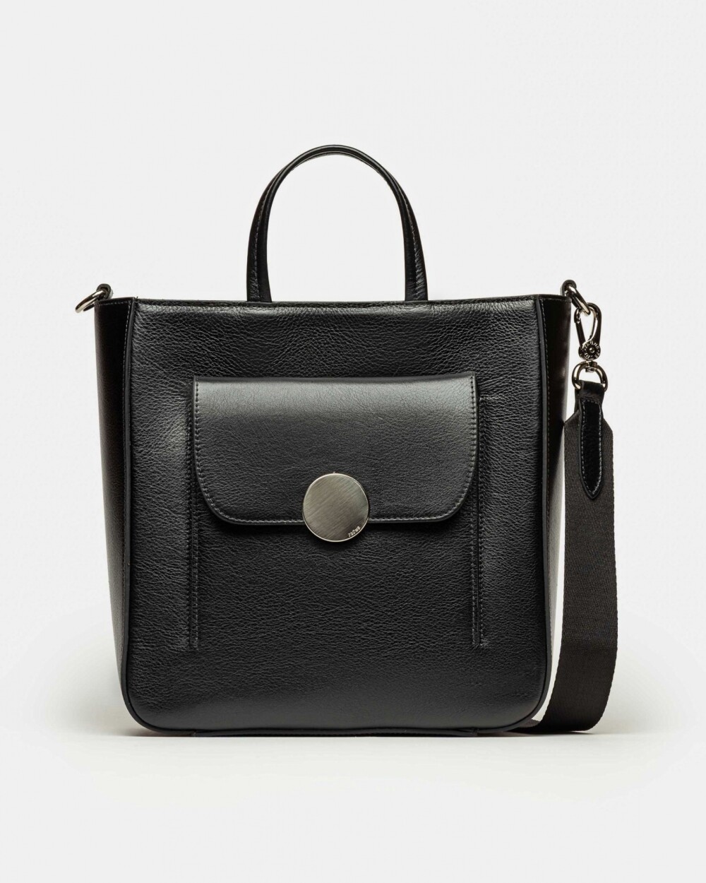 Shopper The Circle en cuero liso Negro