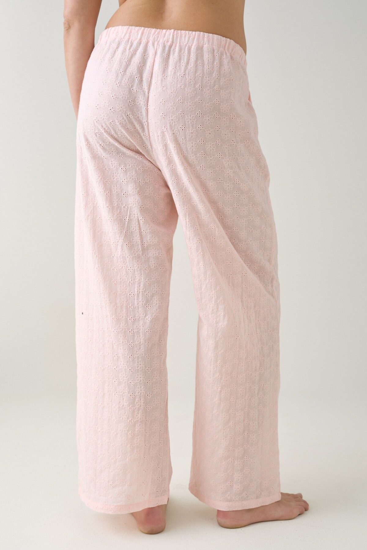 Pantalón Recto Broderie Rosado