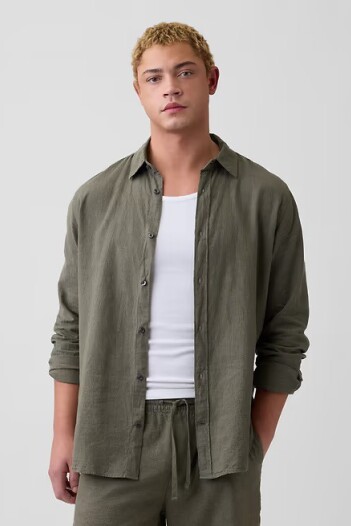 Camisa De Lino Hombre Mesculen Green
