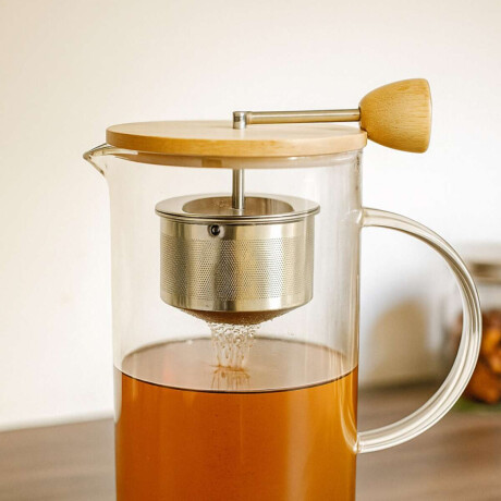 Cafetera o Tetera Prensa Francesa de Vidrio con Base y Tapa de Bambú – 800 ml Sc