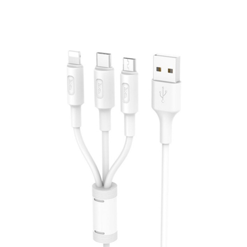 Cable de Datos HOCO 3 EN 1 USB-C LIGHTNING MICRO USB Blanco Cable de Datos HOCO 3 EN 1 USB-C LIGHTNING MICRO USB Blanco