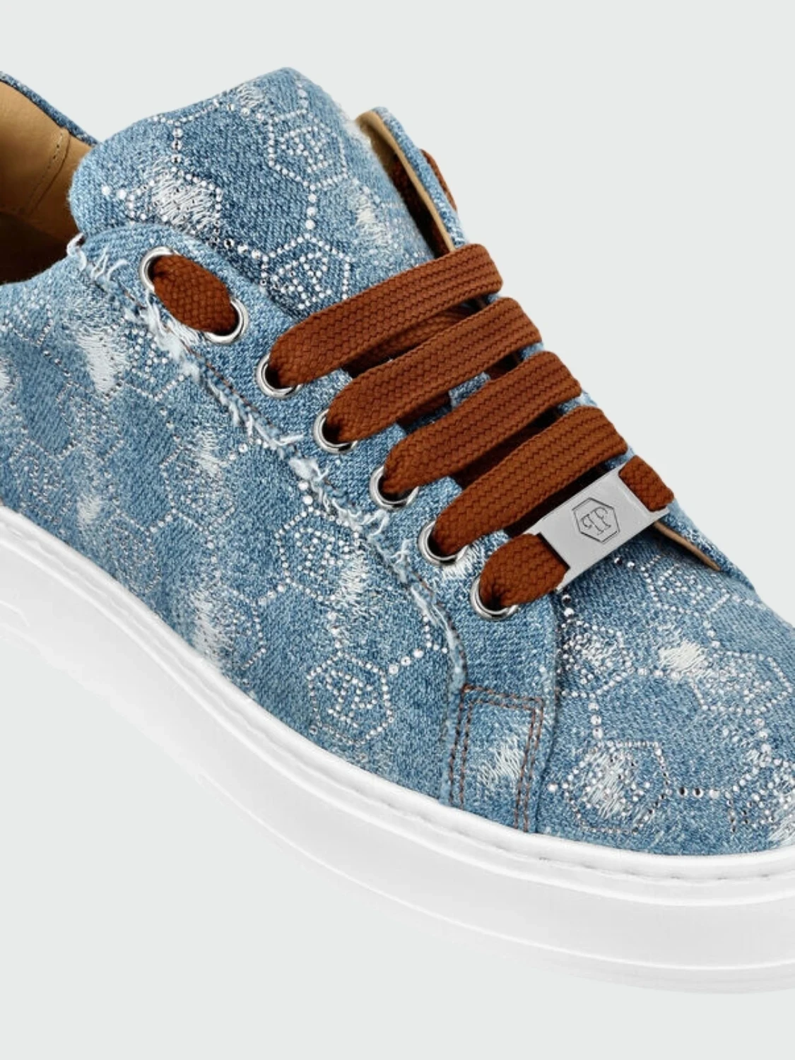 PHILIPP PLEIN - zapatillas denim monograma con strass Celeste