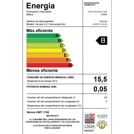 Frigobar AIWA 90L Frío Húmedo con Puerta Reversible AWFR101