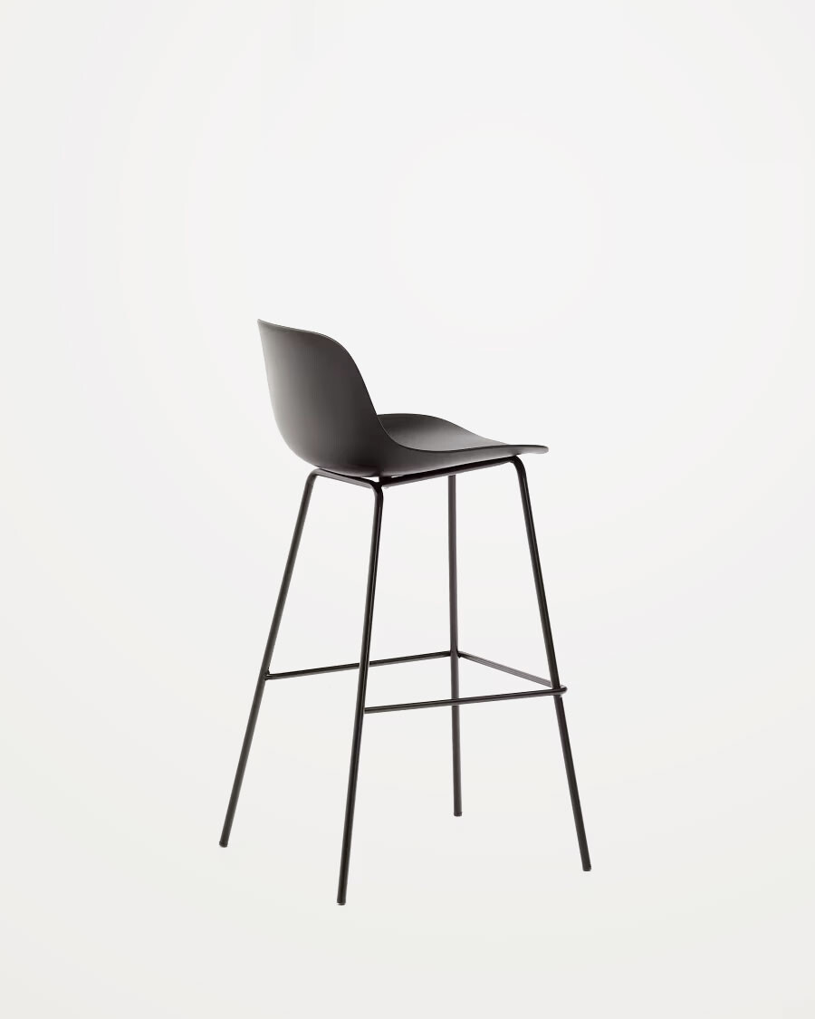 Taburete Altea negro y patas de acero con acabado negro 75 cm