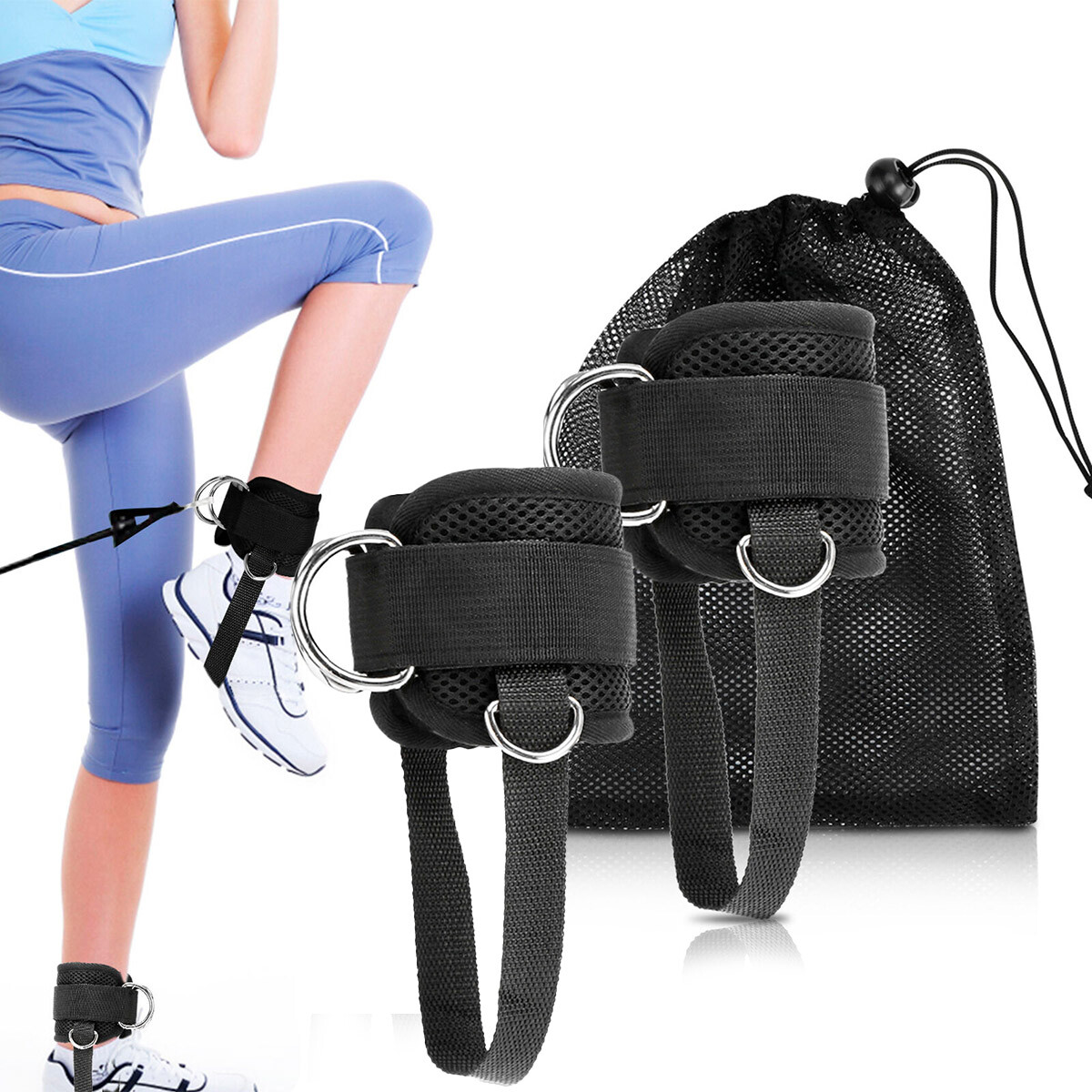 Tobillera Para Polea X2 Maquina Crossover Agarre Pie - Negro 