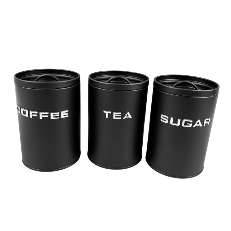 Set de 3 Recipientes AZU/TÉ/CAFÉ con asa 11x16cm NEGRO
