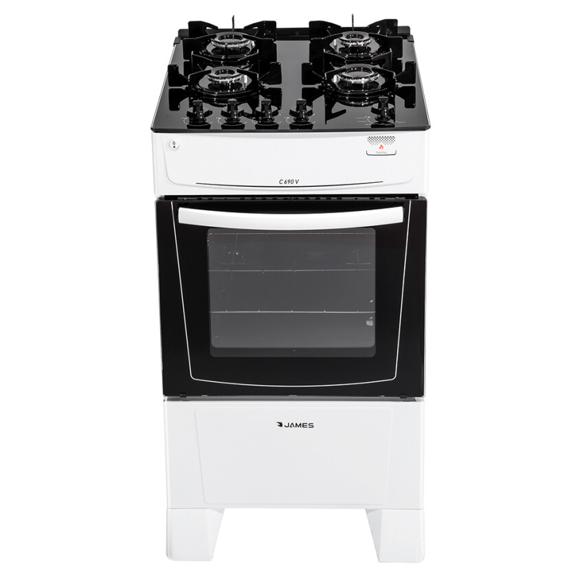 Cocina James 4H C-690 V blanca con mesada de vidrio negro Cocina James 4H C-690 V blanca con mesada de vidrio negro