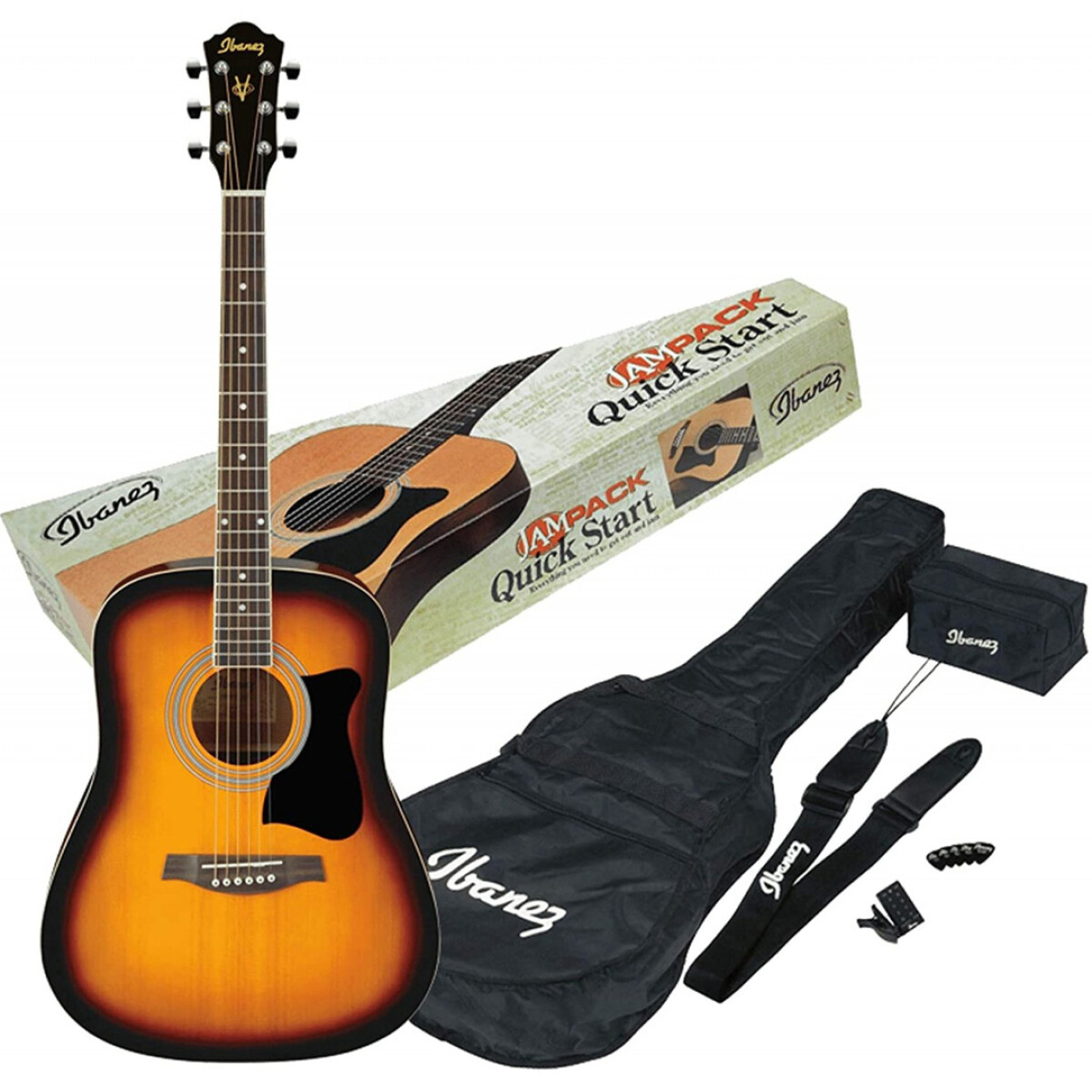 Pack Guitarra Acústica Ibanez V50njp Sunburst 