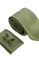 Set Corbata, pañuelo y gemelos VERDE AGUA