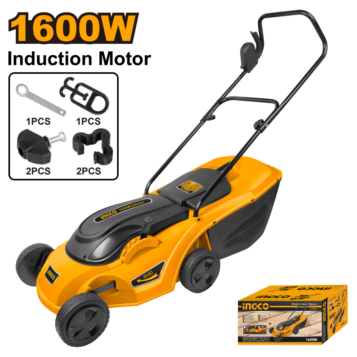 CORTA CESPED 1600W INDUCCION INDUSTRIAL 50LT INGCO LM383 