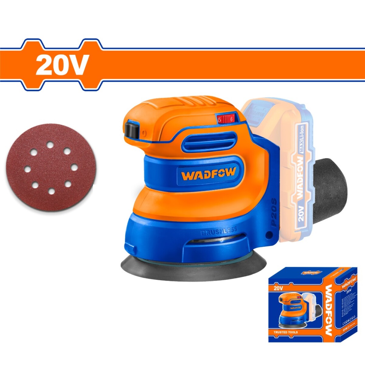 Lijadora Roto Orbital Wadfow WRAP5030 A Batería 20V Ub