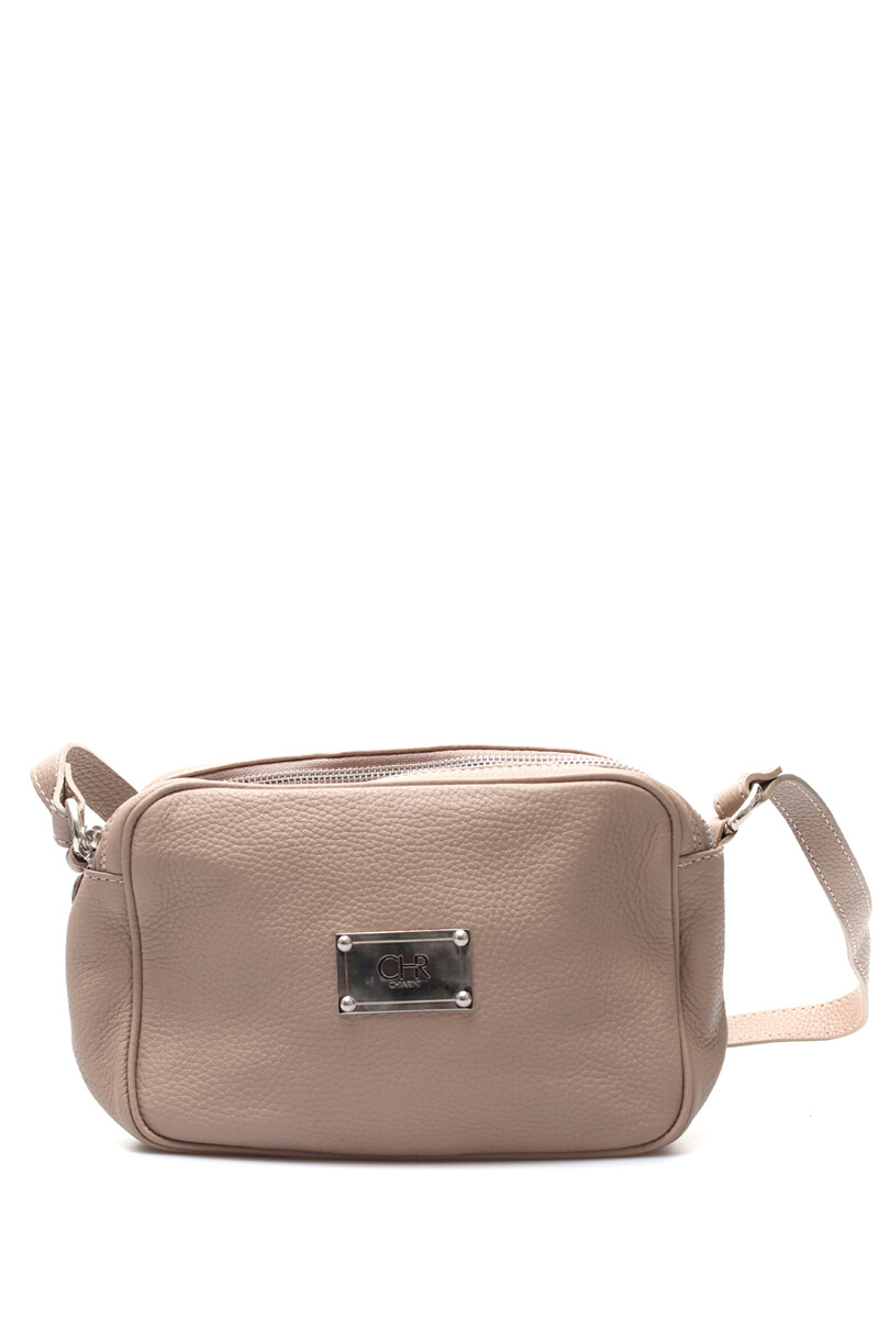 Cartera Bandolera Rectangular Cuero Beige