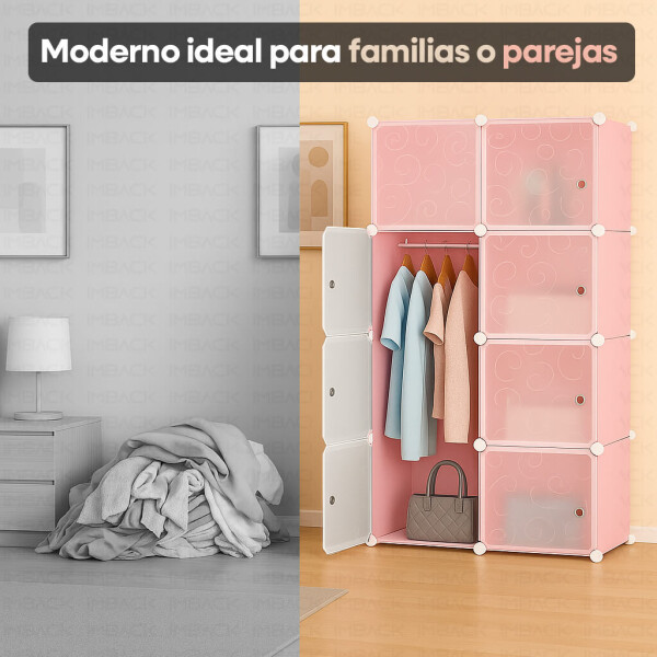 Ropero Armario Placard IMBACK IBK-PLC011 | Modular con 3 Pisos y Puertas, Compacto, Resistente y Moderno Rosa Ropero Armario Placard IMBACK IBK-PLC011 | Modular con 3 Pisos y Puertas, Compacto, Resistente y Moderno Rosa