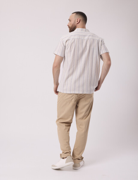 Camisa mc rayada beige