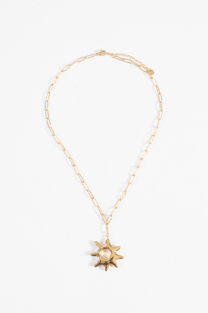 Collar acero cadena dije sol irregular dorado