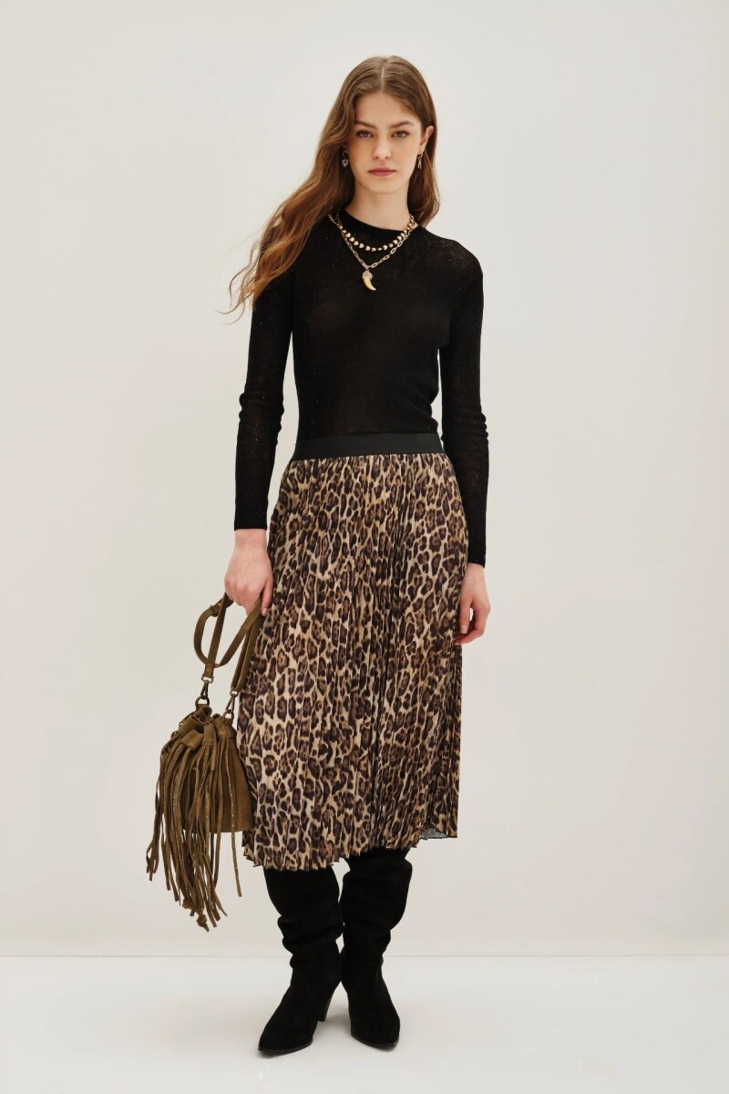 Falda Pleats Midi Leopard 