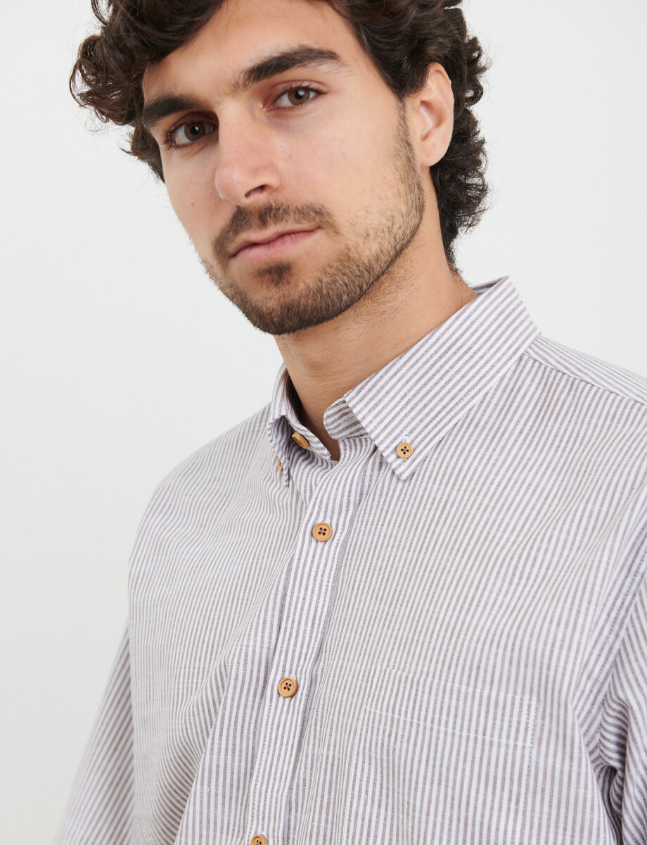 012611 CAMISA HARRINGTON LABEL Tostado / Blanco
