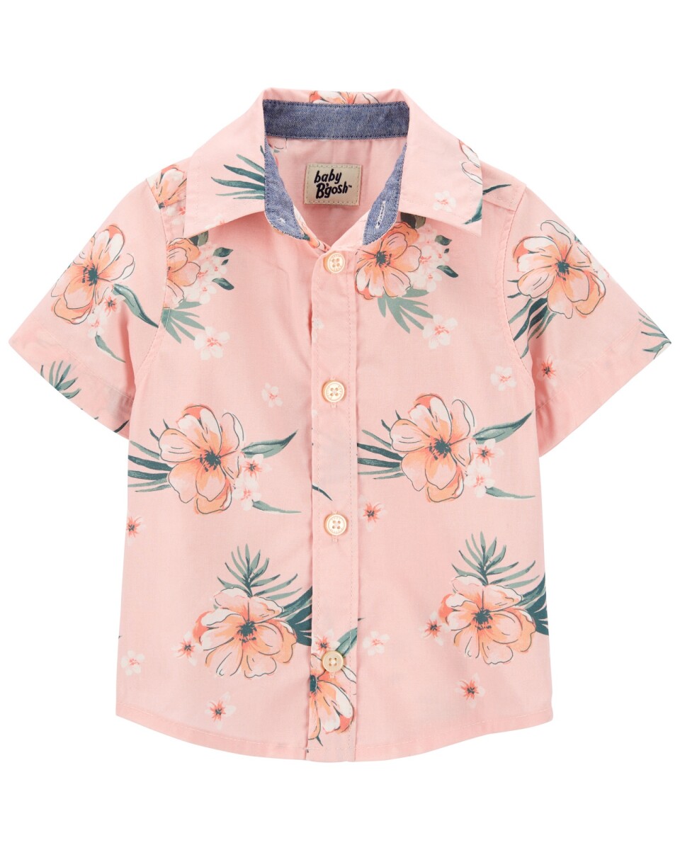 Camisa de algodón manga corta diseño tropical 