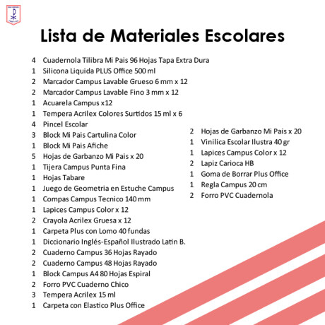Lista de Materiales Escolares Colegio San Miguel - 6º Escuela Lista de Materiales Escolares Colegio San Miguel - 6º Escuela