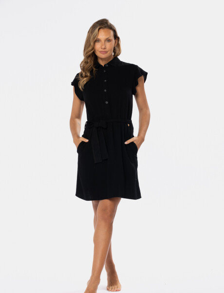 VESTIDO DE LINO LISO Negro