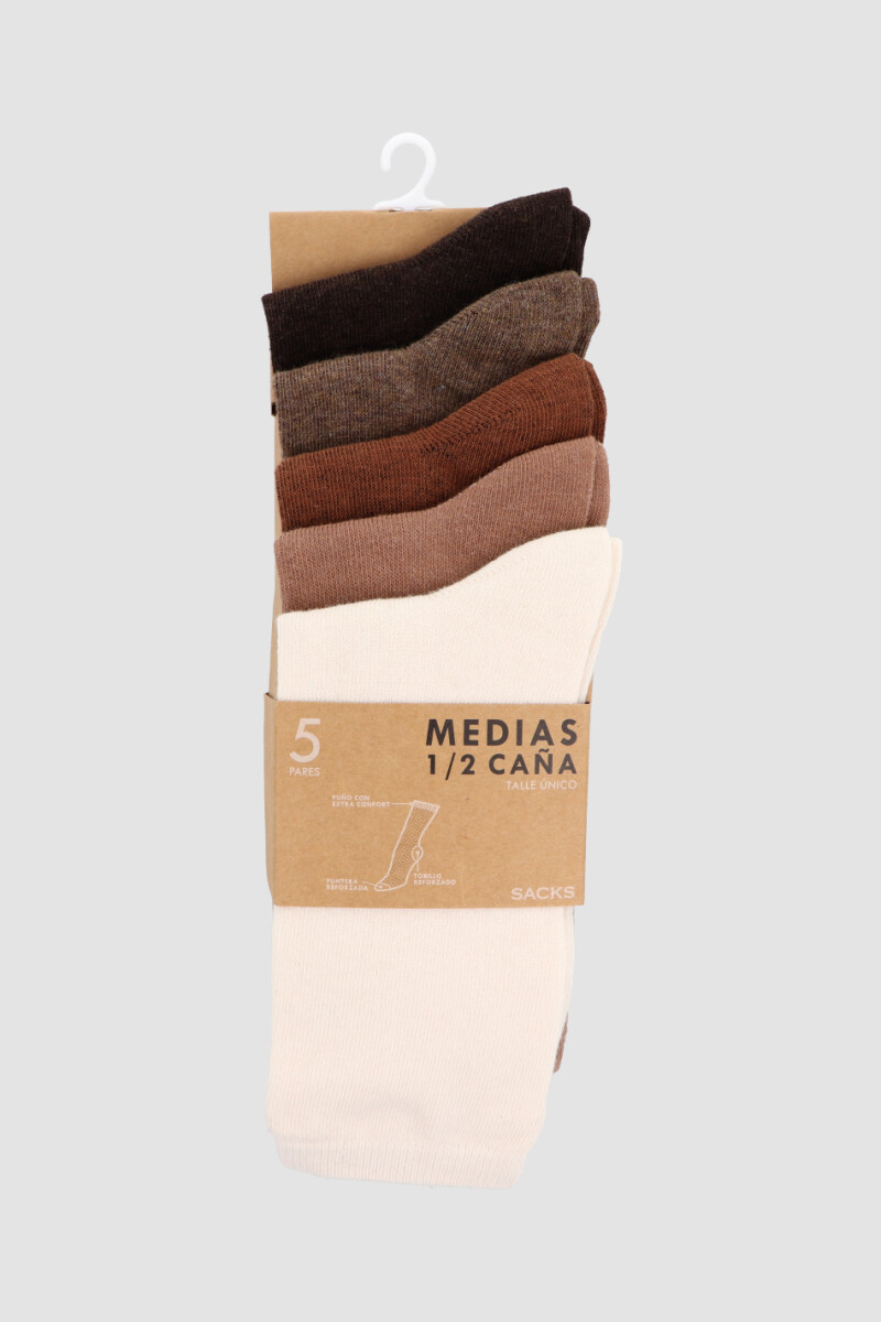 Packs de cinco medias lisas. de algodón. en varios colores s Estampado 1
