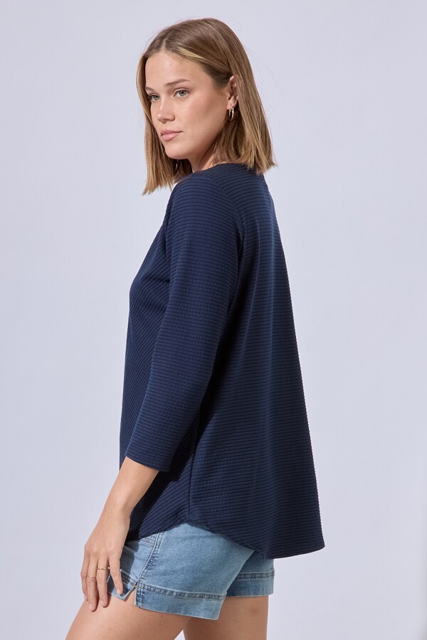 Blusa Ribs Escote Metal AZUL