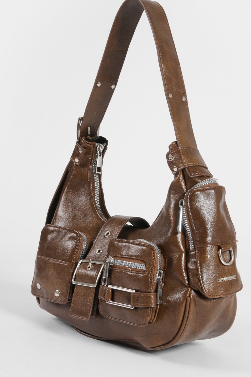 Cartera de hombro con bolsillos marrón