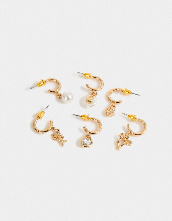 Aros Argollas Set Con perlas Set Aros Argolla Multi Dije - Dorado