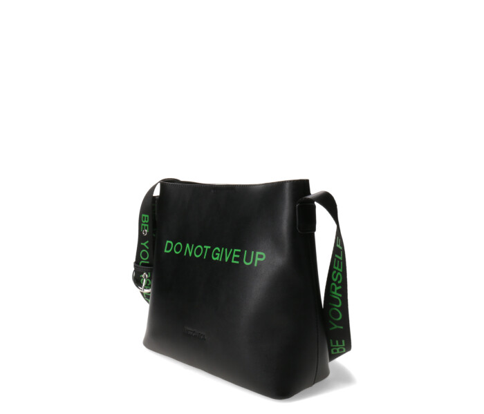 Cartera Miss Carol GIVE UP con frase estampada Negro