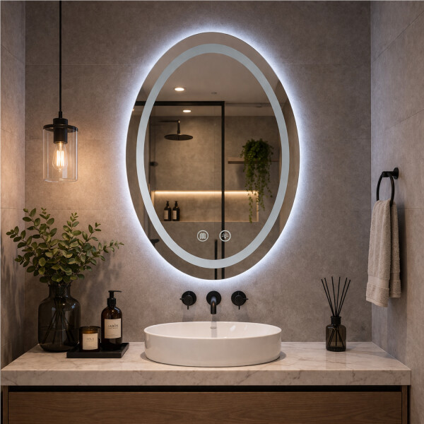 Espejo Oval Led De Pared Led07 50 X 70 Cm Desempañado ESPEJO OVAL LED07 50X70