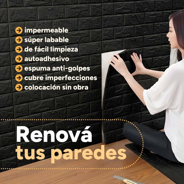 Revestimiento Pared Adhesivo 3d Piedra Ladrillo 500x70cm Diseño Negro