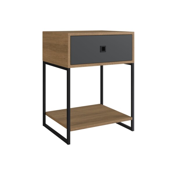 Mesa de luz 1 cajon 1 estante con metal miel y Grafito Mesa de luz 1 cajon 1 estante con metal miel y Grafito