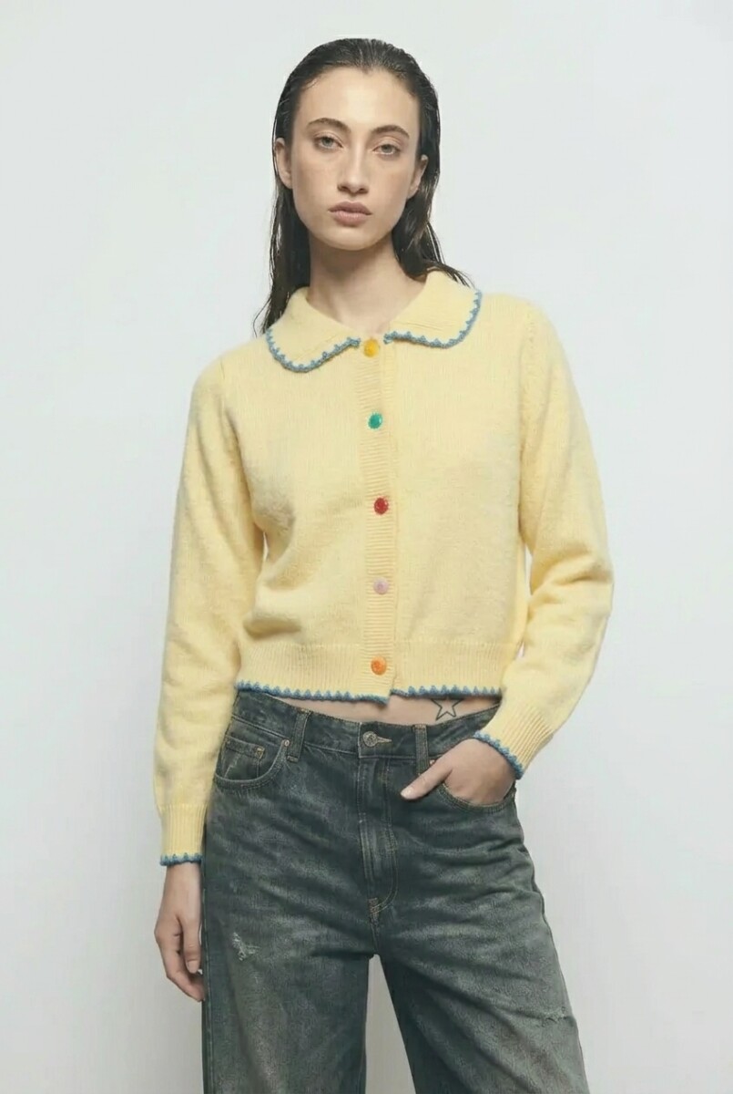 Cardigan con detalle de pespuntes - crudo 